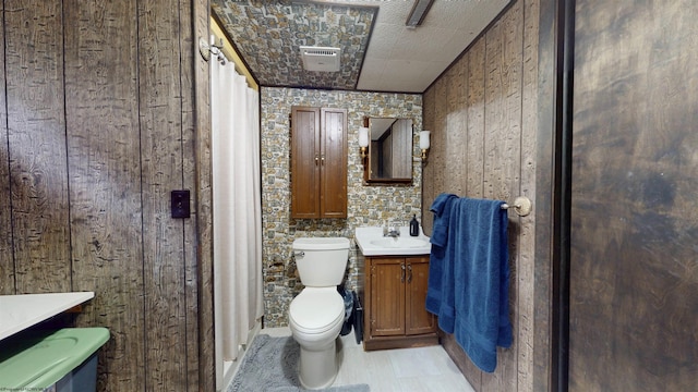 1601 Green Gables Rd, Fairmont, WV 26554 - full bath featuring toilet, wood walls, vanity, and curtained shower