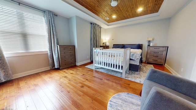 123 Sadie Ln, Morgantown, WV 26508 - bedroom featuring a tray ceiling, light wood-style flooring, and wooden ceiling