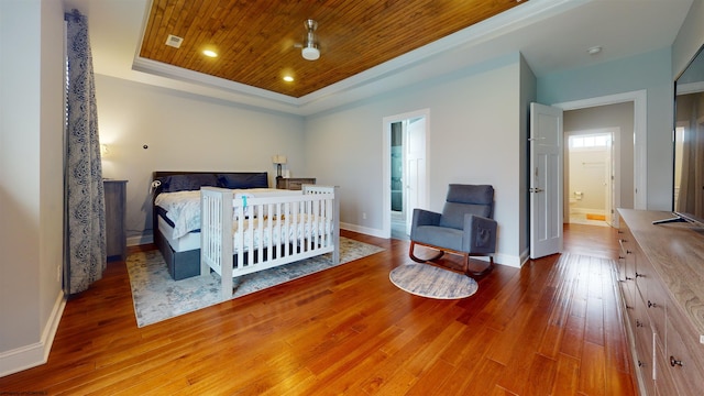 123 Sadie Ln, Morgantown, WV 26508 - bedroom with a raised ceiling, wood ceiling, wood-type flooring, and recessed lighting