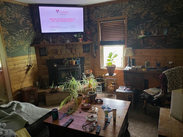21434 Seneca Trl, Valley Head, WV 26294 - living room with wood walls and wallpapered walls