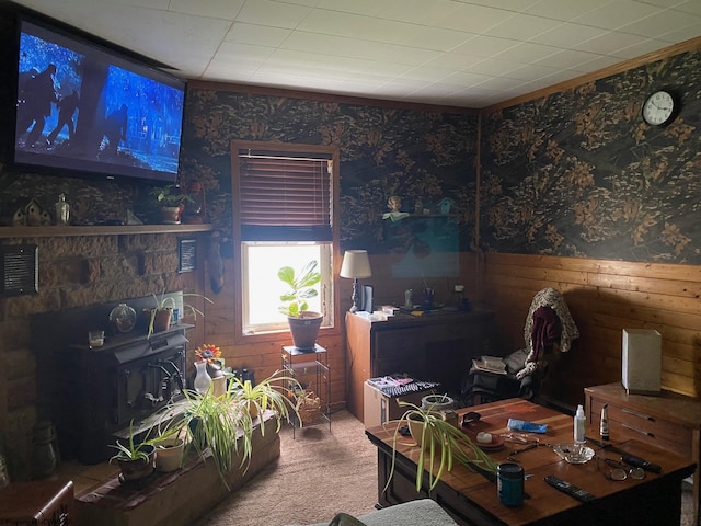 21434 Seneca Trl, Valley Head, WV 26294 - carpeted dining room with wallpapered walls