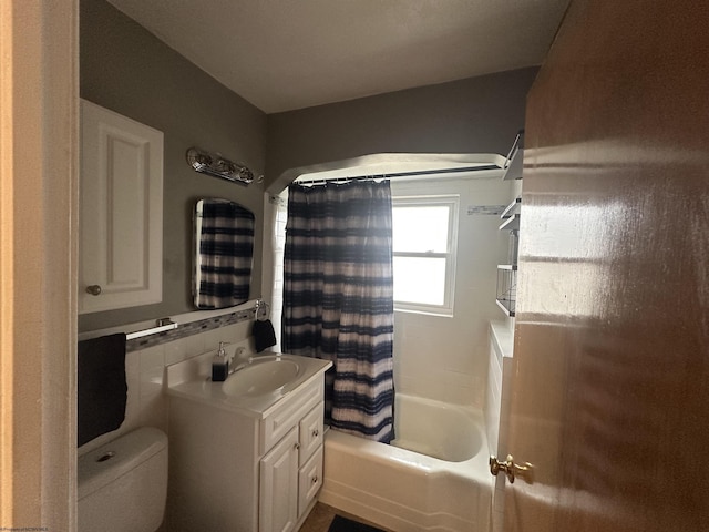 2605 E Main St, Bridgeport, WV 26330 - bathroom featuring toilet, vanity, and shower / tub combo with curtain