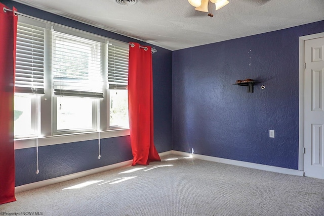 1917 Pleasant Valley Rd, Fairmont, WV 26554 - spare room featuring plenty of natural light, a textured wall, baseboards, carpet, and ceiling fan