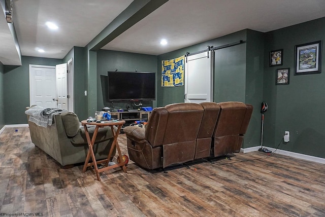 1917 Pleasant Valley Rd, Fairmont, WV 26554 - living room with a barn door, wood finished floors, baseboards, and recessed lighting