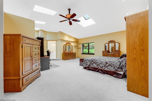 237 Highland Ave, Grafton, WV 26354 - bedroom featuring a skylight, vaulted ceiling, light colored carpet, and a ceiling fan