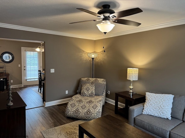 203 Tarbert Ct, Morgantown, WV 26508 - sitting room with dark wood-style floors, crown molding, baseboards, and ceiling fan