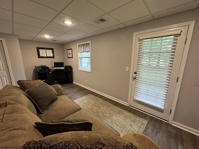 203 Tarbert Ct, Morgantown, WV 26508 - living area with wood finished floors, baseboards, a drop ceiling, recessed lighting, and a desk