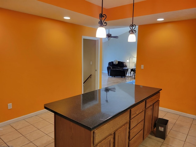 110 Woodmont Way, Fairmont, WV 26554 - kitchen with dark countertops, hanging light fixtures, light tile patterned flooring, baseboards, and recessed lighting