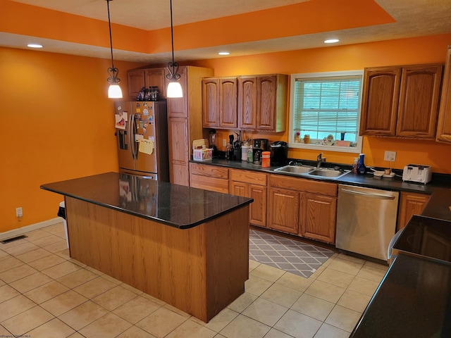 110 Woodmont Way, Fairmont, WV 26554 - kitchen with appliances with stainless steel finishes, a sink, dark countertops, light tile patterned floors, and recessed lighting