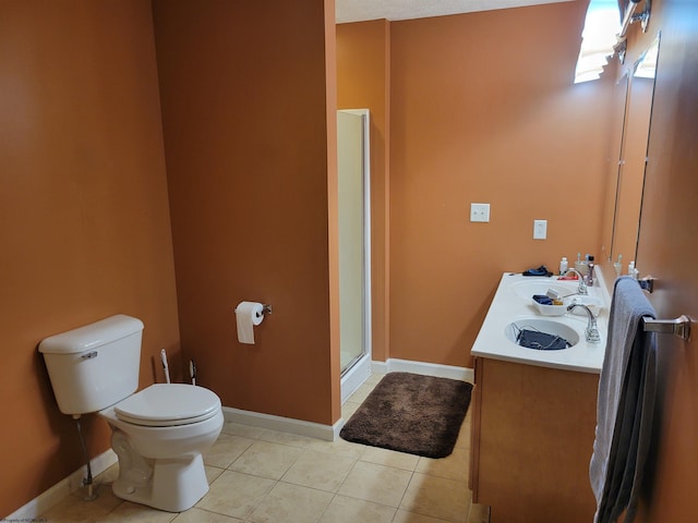 110 Woodmont Way, Fairmont, WV 26554 - bathroom with toilet, tile patterned flooring, double vanity, baseboards, and a shower with shower door