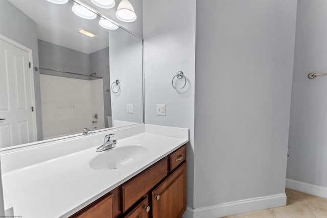 1318 Suncrest Vlg, Morgantown, WV 26505 - full bathroom featuring vanity, tile patterned flooring, shower / bath combination, and baseboards