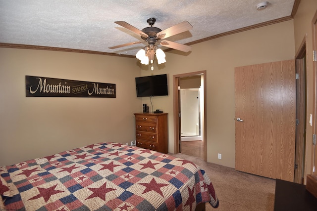 267 W Fork St, Clarksburg, WV 26301 - bedroom with carpet floors, ornamental molding, ceiling fan, and a textured ceiling