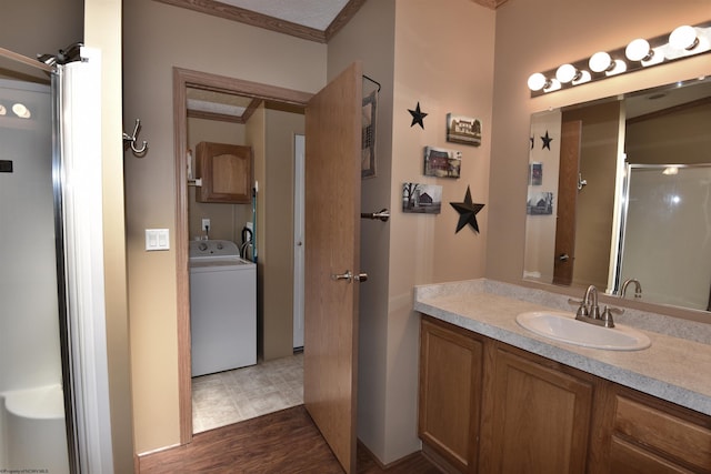 267 W Fork St, Clarksburg, WV 26301 - bathroom with washer / dryer, vanity, and an enclosed shower