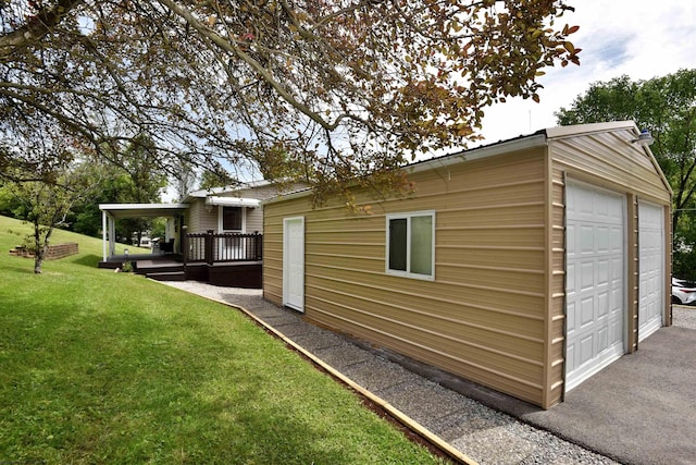 267 W Fork St, Clarksburg, WV 26301 - view of home's exterior featuring a yard, a deck, a garage, and an outdoor structure