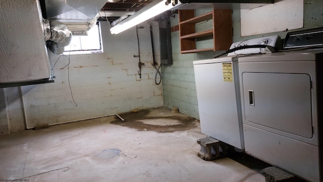 110 15th St, Elkins, WV 26241 - basement with washing machine and dryer, concrete block wall, and electric panel