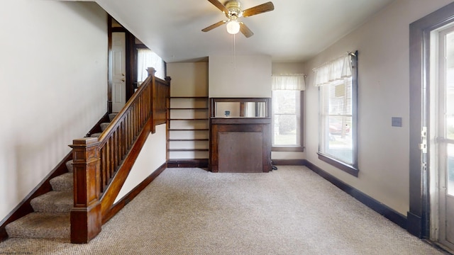820 Field St, Fairmont, WV 26554 - staircase with carpet floors, a ceiling fan, and baseboards
