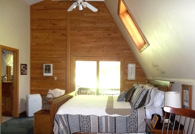444 Gordon Rd, Beverly, WV 26253 - bedroom featuring wood walls and high vaulted ceiling