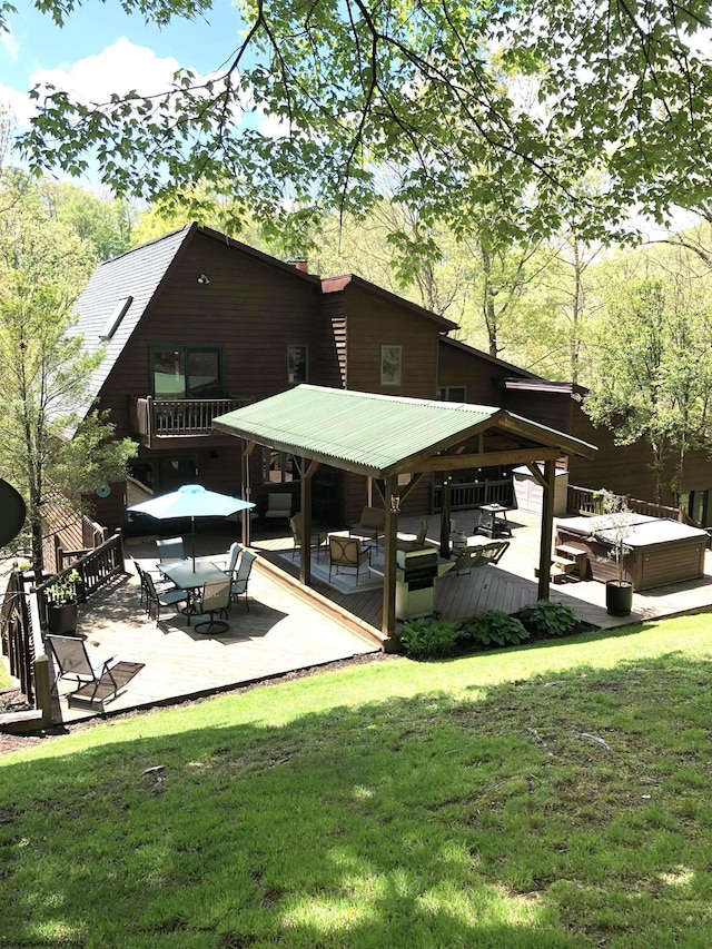 444 Gordon Rd, Beverly, WV 26253 - back of house with a deck, a yard, and a hot tub