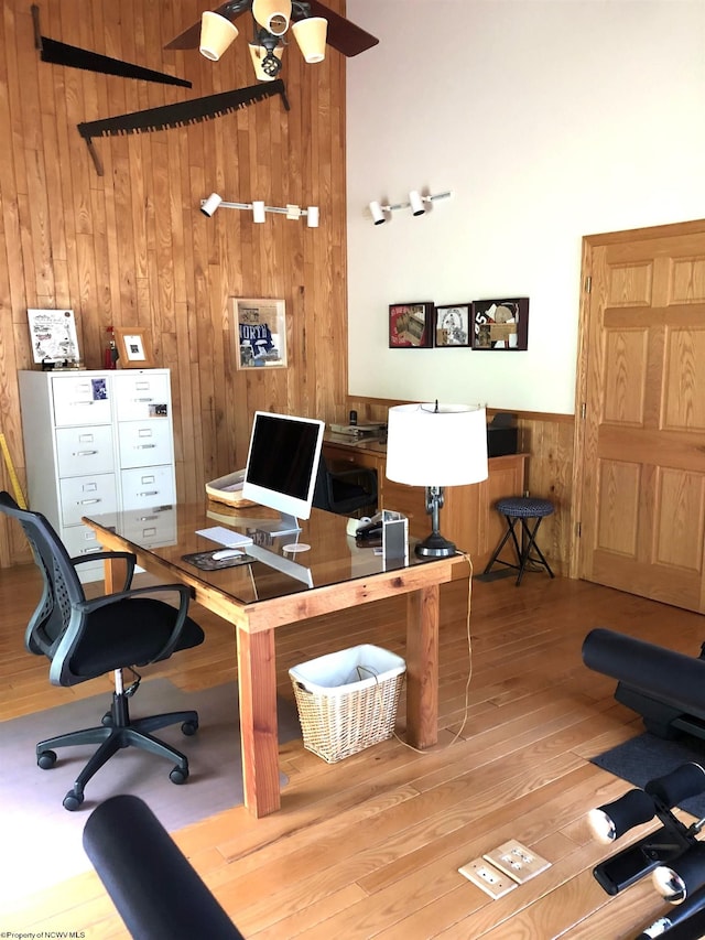444 Gordon Rd, Beverly, WV 26253 - home office featuring wooden walls, wood finished floors, and wainscoting