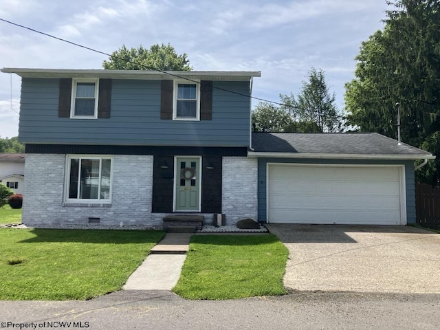 14 Myrna St, Buckhannon, WV 26201 - colonial house featuring an attached garage, brick siding, concrete driveway, and a front yard