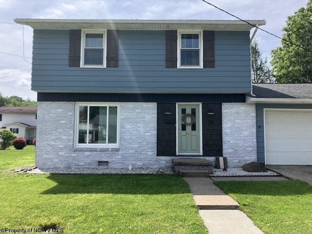 14 Myrna St, Buckhannon, WV 26201 - colonial house with brick siding, a garage, and a front yard