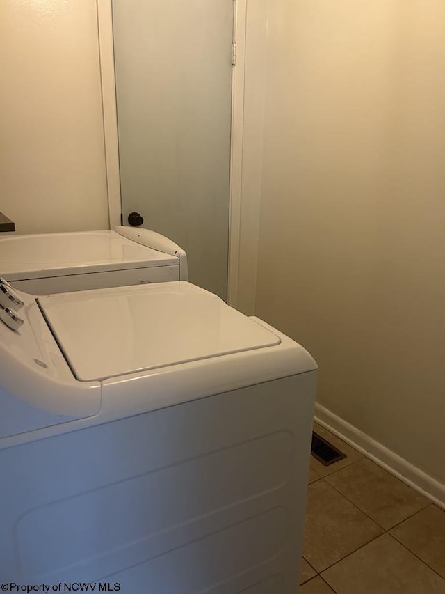 14 Myrna St, Buckhannon, WV 26201 - laundry room with tile patterned floors, washer and clothes dryer, and baseboards