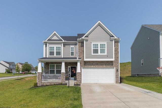 303 Lexington Cir, Bridgeport, WV 26330 - craftsman-style home with a porch, concrete driveway, an attached garage, and a front yard