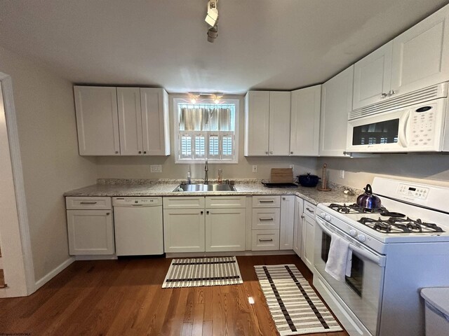 420 Fairfax Ave, Davis, WV 26260 - kitchen featuring white appliances, a sink, dark wood finished floors, and white cabinets