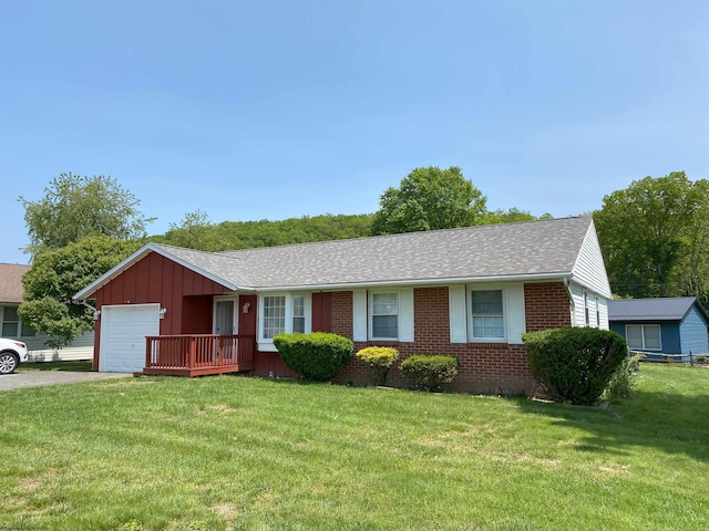 206 Evergreen Dr, Elkins, WV 26241 - single story home with brick siding, driveway, a front yard, a garage, and board and batten siding