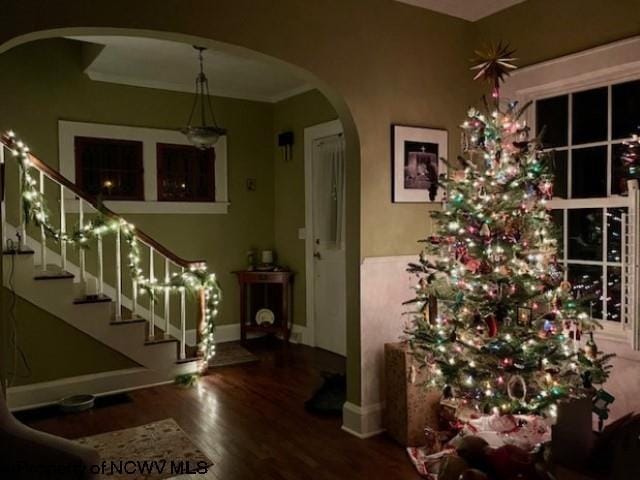 5 Key St, Elkins, WV 26241 - entrance foyer with arched walkways, wood finished floors, stairs, and baseboards