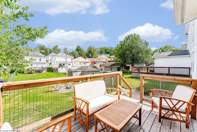 303 Saint Clair St, Clarksburg, WV 26301 - wooden deck featuring a residential view, a lawn, and an outdoor living space