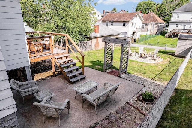 303 Saint Clair St, Clarksburg, WV 26301 - view of patio / terrace featuring an outdoor fire pit, stairs, a wooden deck, and a residential view