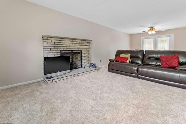 101 Forest Dr, Morgantown, WV 26505 - living area with carpet flooring, ceiling fan, baseboards, and a fireplace