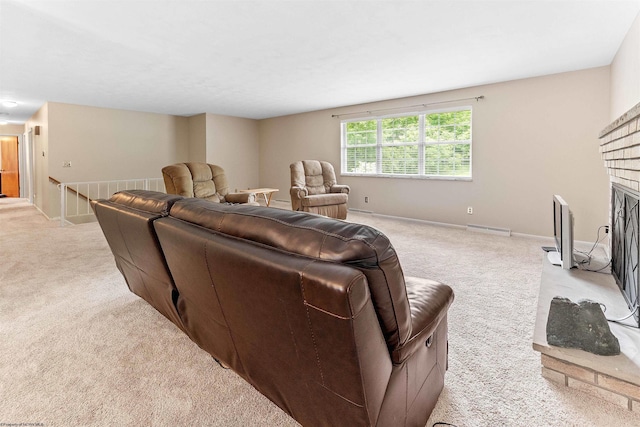 101 Forest Dr, Morgantown, WV 26505 - living room with light colored carpet, a fireplace, and baseboards