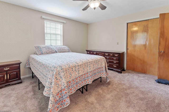 101 Forest Dr, Morgantown, WV 26505 - bedroom with light colored carpet, wallpapered walls, and a ceiling fan