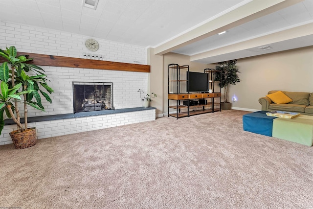 101 Forest Dr, Morgantown, WV 26505 - carpeted living room featuring a brick fireplace and baseboards
