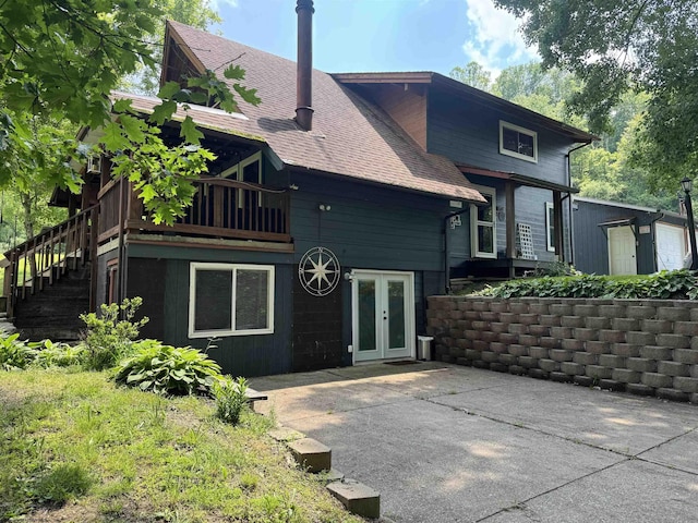 1854 Upper Lamberts Run Rd, Clarksburg, WV 26301 - rear view of property featuring french doors, roof with shingles, and stairs