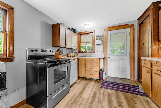 14318 N Preston Hwy, Bruceton Mills, WV 26525 - kitchen with stainless steel electric range, dishwasher, light countertops, and light wood-style flooring