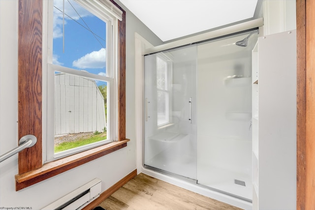 14318 N Preston Hwy, Bruceton Mills, WV 26525 - full bath with a shower stall, wood finished floors, baseboard heating, and baseboards