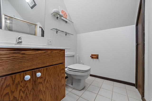 1457 Dogwood Ave, Morgantown, WV 26505 - full bath with lofted ceiling, vanity, toilet, tile patterned floors, and a shower with shower door