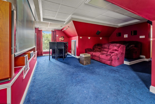 1300 Deer Run, Morgantown, WV 26508 - home theater featuring carpet, baseboards, and lofted ceiling
