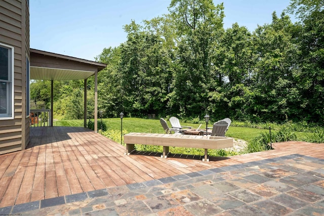 1300 Deer Run, Morgantown, WV 26508 - wooden terrace featuring an outdoor fire pit and a yard