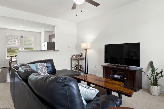 119 Inlet St, Morgantown, WV 26508 - living room featuring a ceiling fan, baseboards, carpet, and recessed lighting