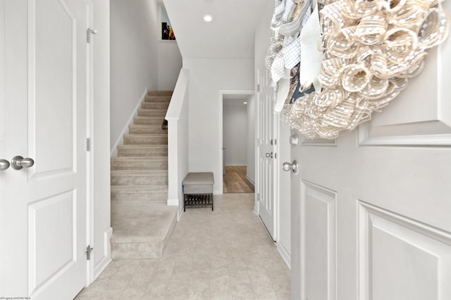 119 Inlet St, Morgantown, WV 26508 - entrance foyer featuring stairway, a chandelier, recessed lighting, and baseboards