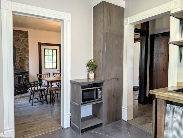 92 N High St, Philippi, WV 26416 - kitchen featuring stainless steel microwave and dark wood finished floors