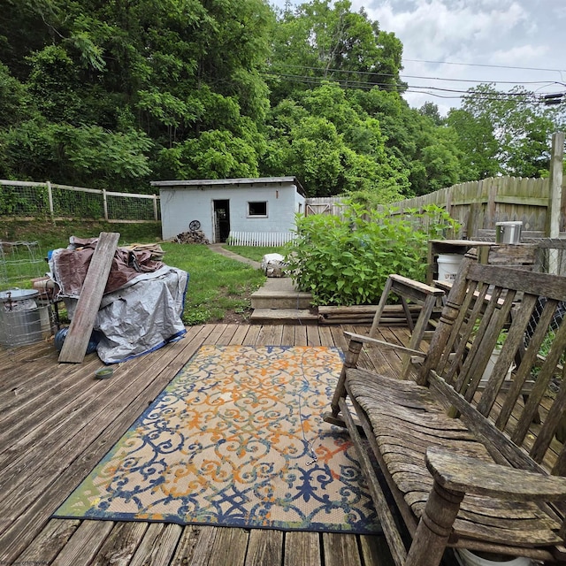 147 E 6th St, Weston, WV 26452 - wooden terrace with a fenced backyard and an outbuilding