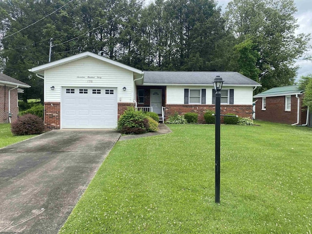 1730 S Davis Ave, Elkins, WV 26241 - ranch-style house with an attached garage, brick siding, a front lawn, and concrete driveway