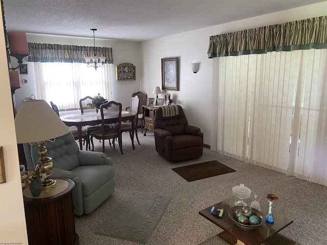 1730 S Davis Ave, Elkins, WV 26241 - carpeted living room with a chandelier and a textured ceiling