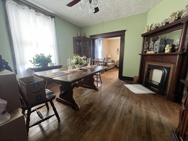 115 Walnut St, Rowlesburg, WV 26425 - dining room featuring a textured ceiling, wood-type flooring, healthy amount of natural light, and a ceiling fan