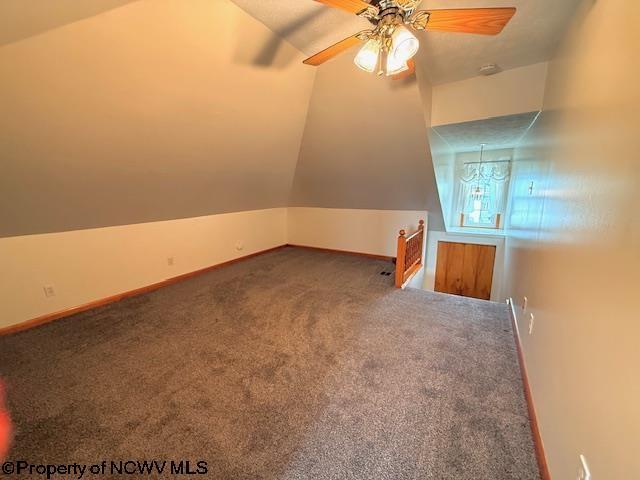 106 W Woodland Ave Unit 2, Clarksburg, WV 26301 - bonus room with lofted ceiling, carpet, and a ceiling fan